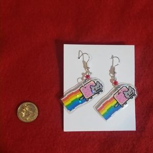 Handmade Laminate Holographic Nyan Cat Earrings !